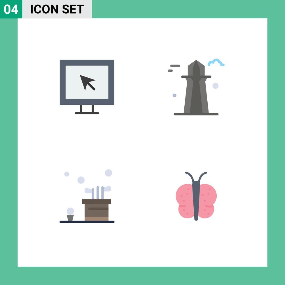 4 Thematic Vector Flat Icons and Editable Symbols of entertainment caddy tv canada tower game Editable Vector Design Elements