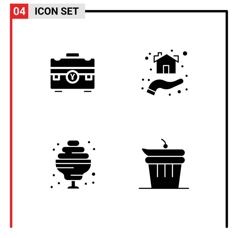 Set of 4 Modern UI Icons Symbols Signs for bag shelter handbag hand food Editable Vector Design Elements
