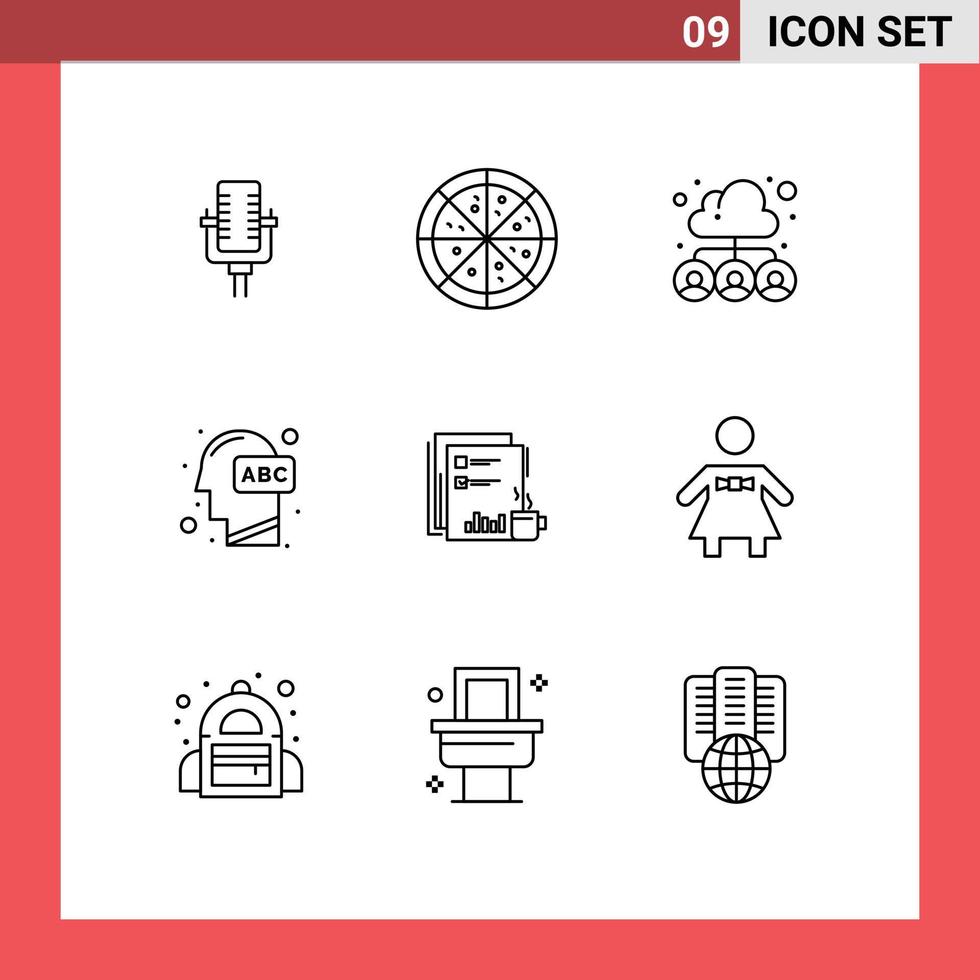 Pack of 9 Modern Outlines Signs and Symbols for Web Print Media such as financial learning people knowledge head Editable Vector Design Elements