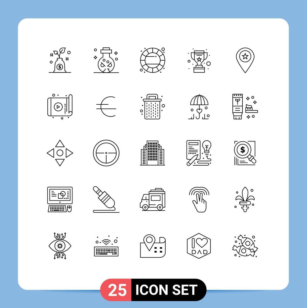 Pack of 25 creative Lines of map star creative reward trophy Editable Vector Design Elements