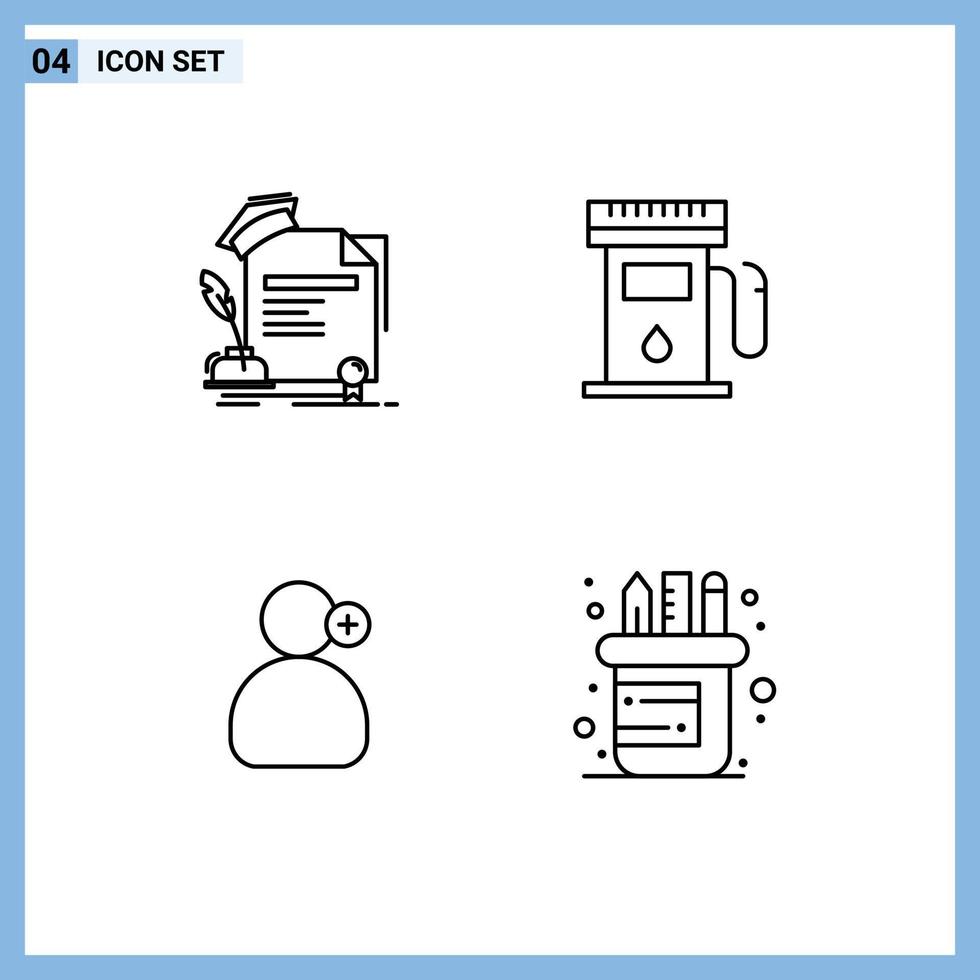 Set of 4 Vector Filledline Flat Colors on Grid for certificate man award gas station working Editable Vector Design Elements