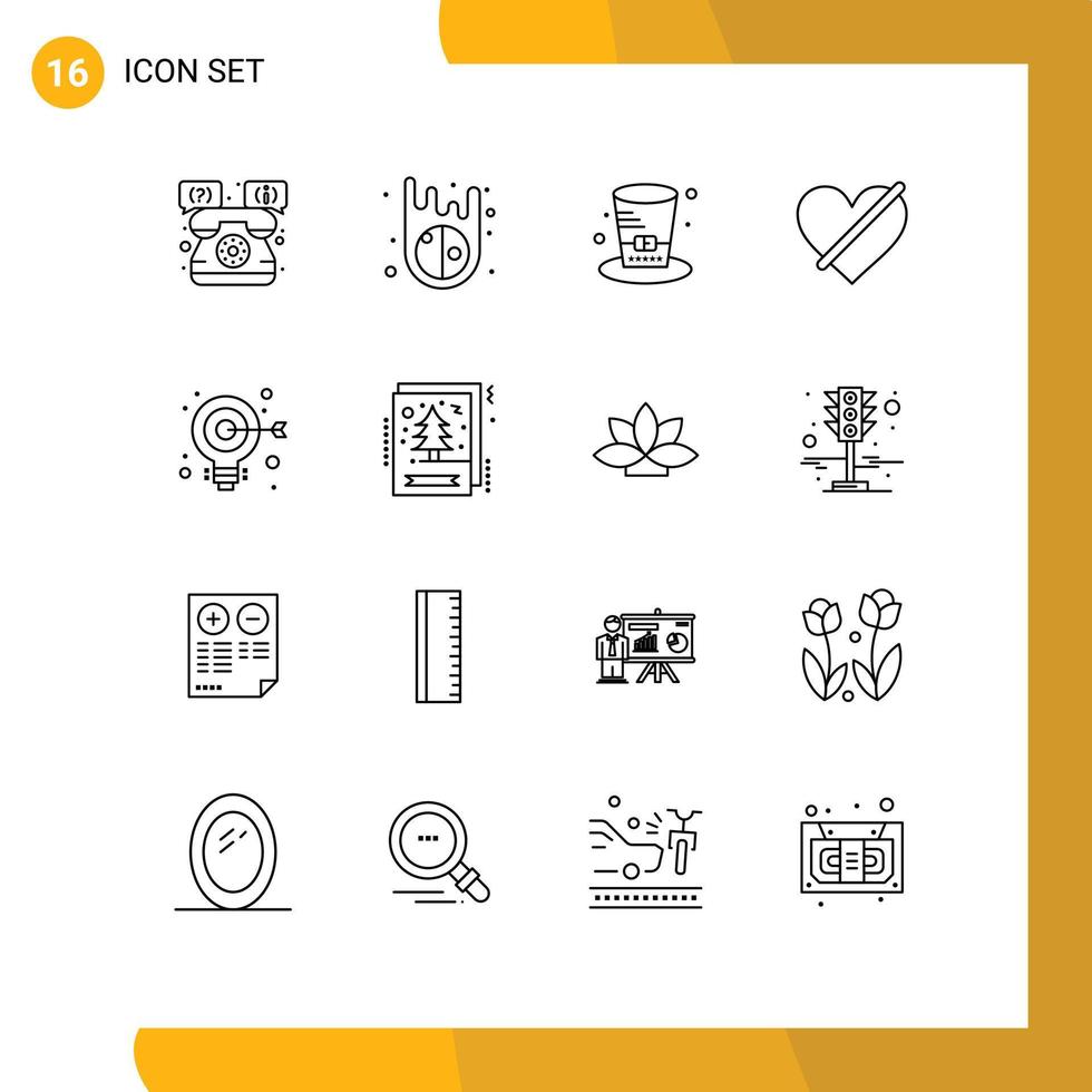 User Interface Pack of 16 Basic Outlines of target like hat love access Editable Vector Design Elements