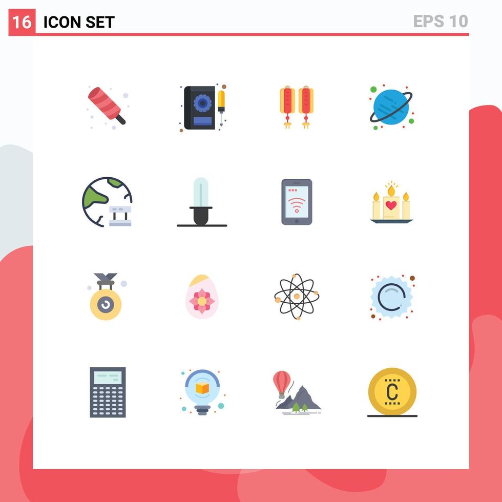 Modern Set of 16 Flat Colors Pictograph of data space service saturn decoration Editable Pack of Creative Vector Design Elements