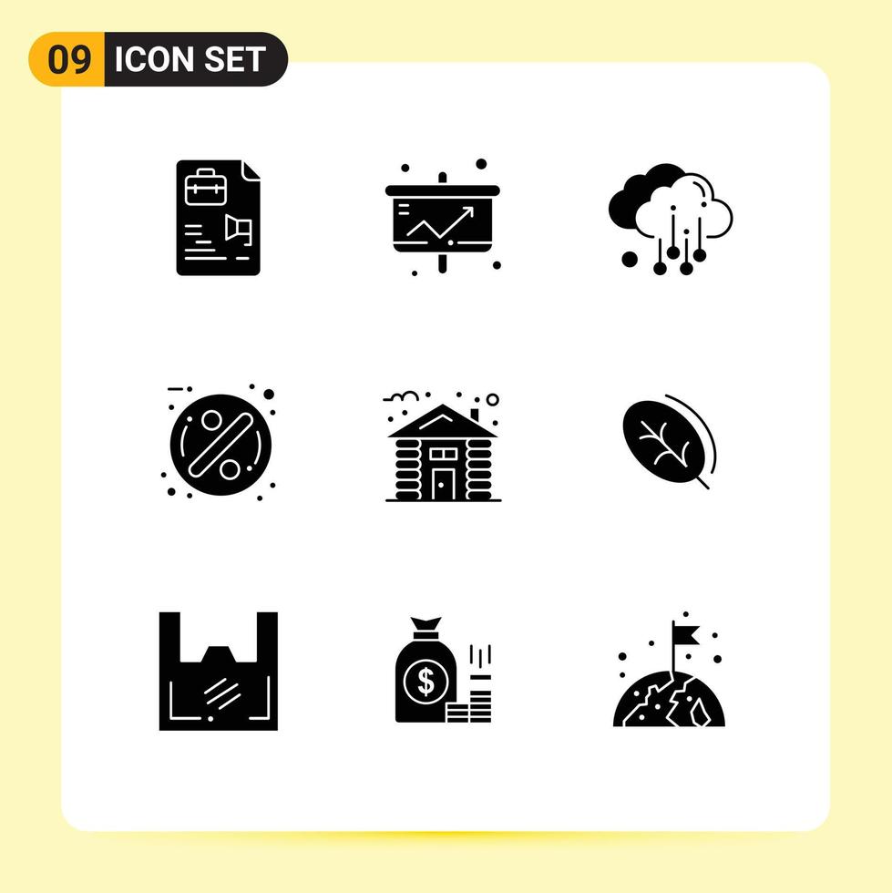 Solid Glyph Pack of 9 Universal Symbols of house sale statistic discount sale Editable Vector Design Elements