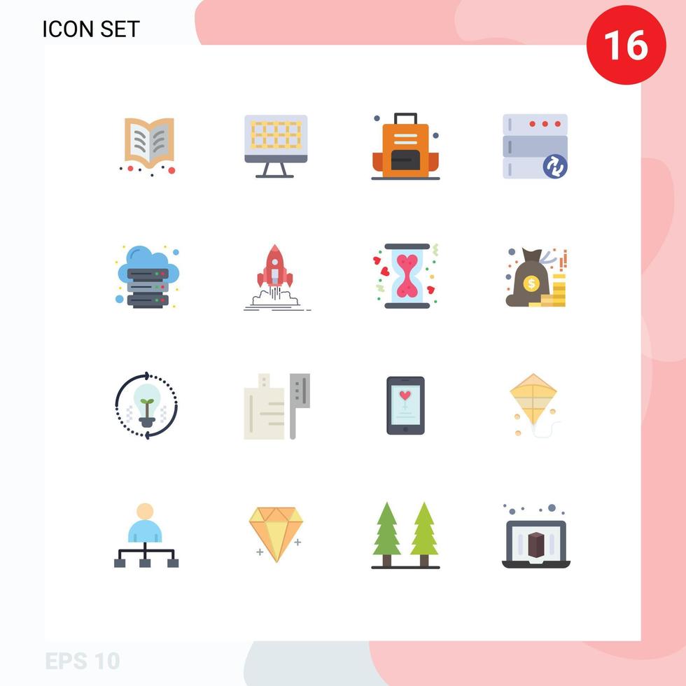 moderno conjunto de dieciséis plano colores y símbolos tal como Internet base de datos mochilero sincronizar base de datos editable paquete de creativo vector diseño elementos
