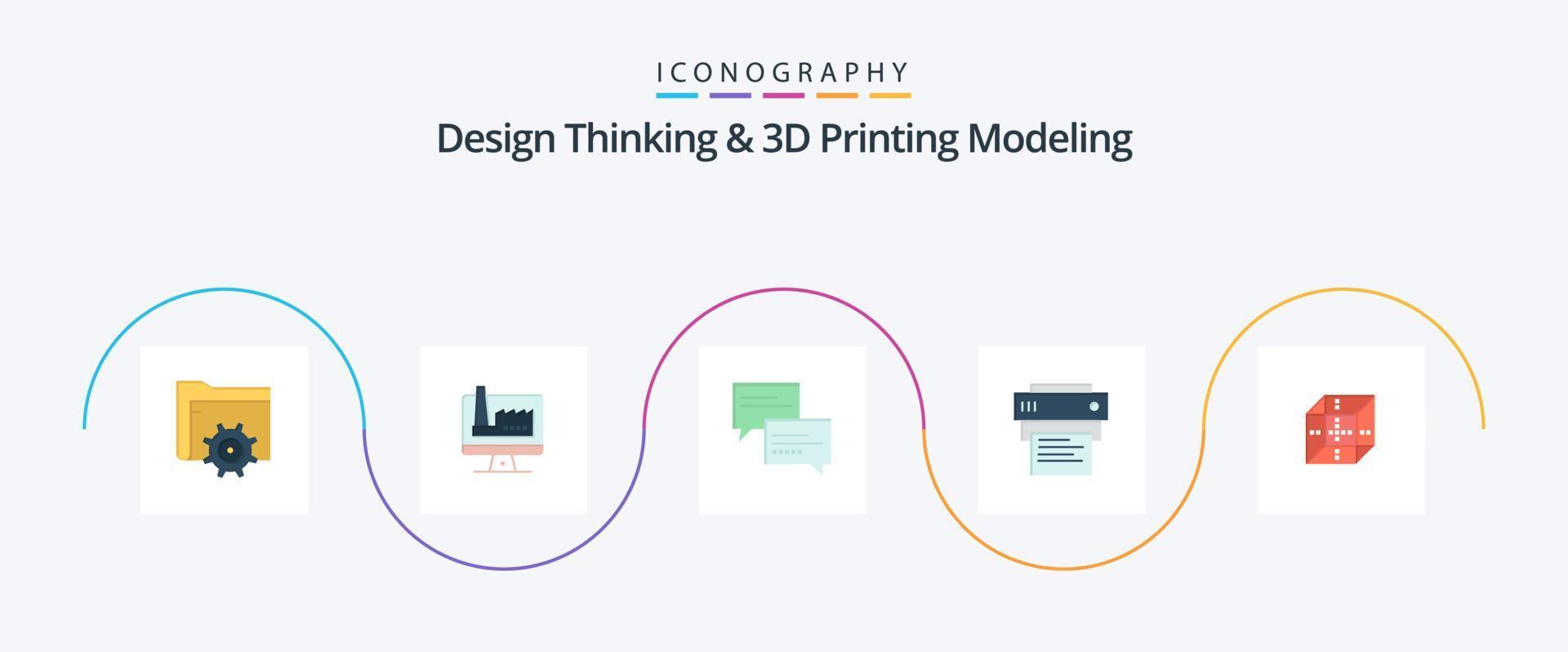 Design Thinking And D Printing Modeling Flat 5 Icon Pack Including delivrey. education. chat. printing. printer vector