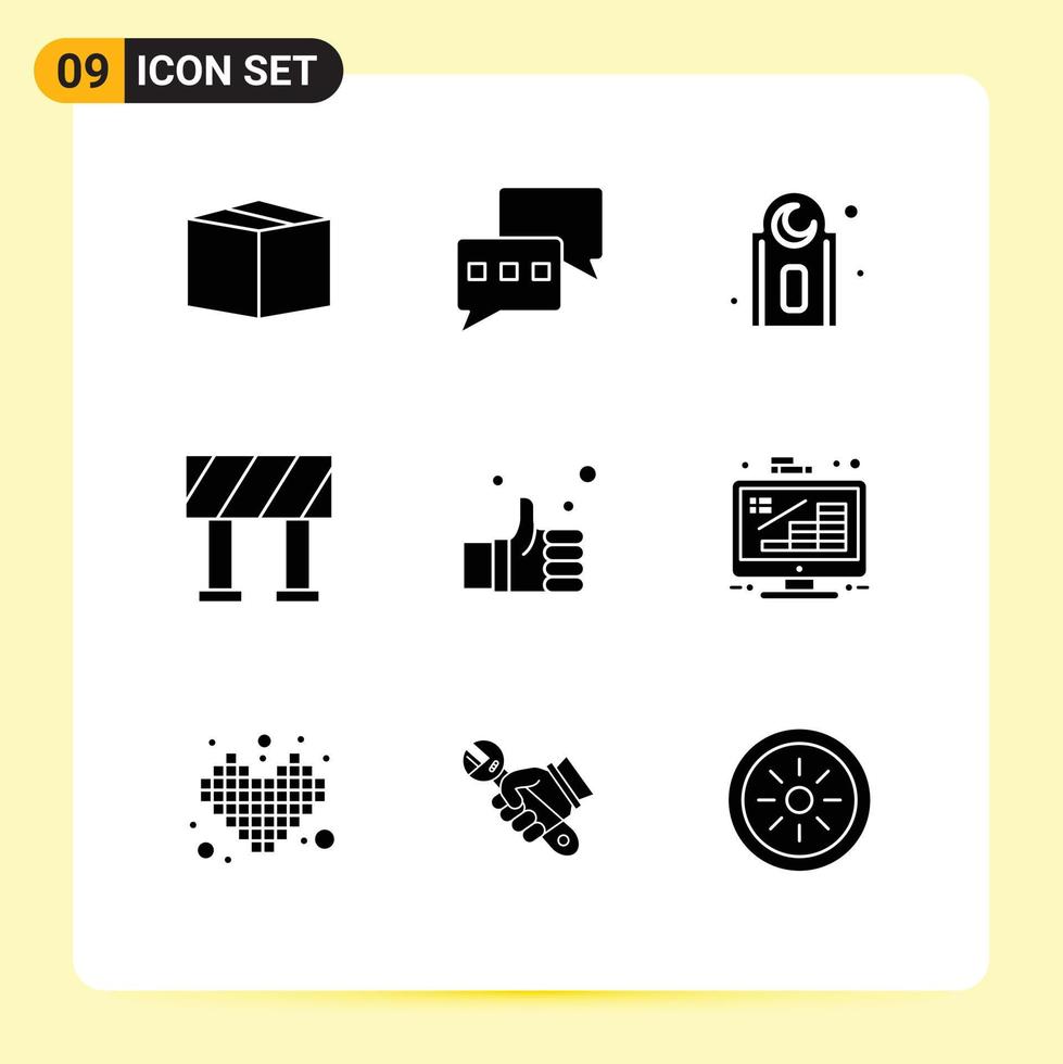 Modern Set of 9 Solid Glyphs and symbols such as coins solution prayer like finger Editable Vector Design Elements