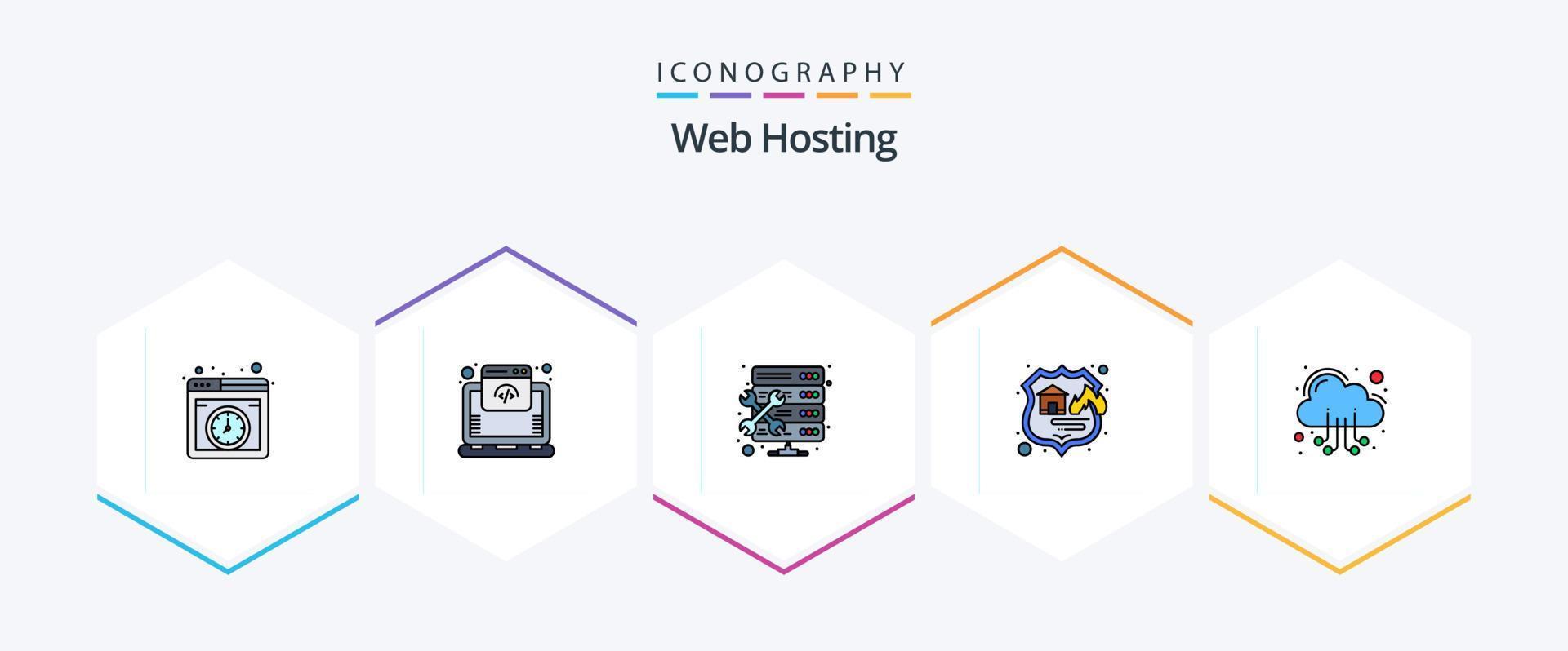 Web Hosting 25 FilledLine icon pack including . web. firewall. server. cloud vector