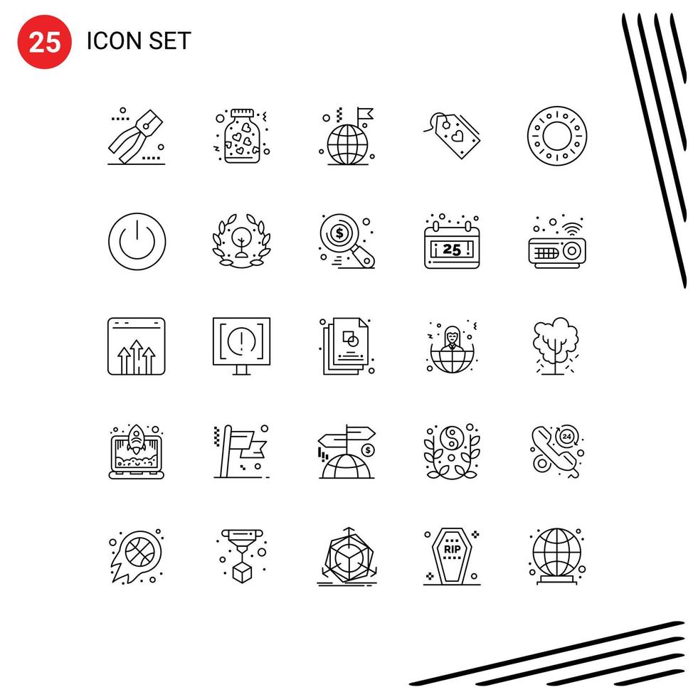 25 User Interface Line Pack of modern Signs and Symbols of bakery discount world valentine tag Editable Vector Design Elements