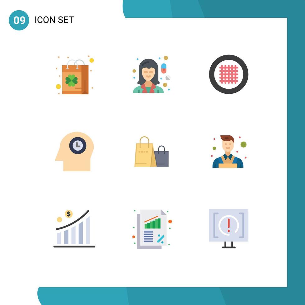 9 User Interface Flat Color Pack of modern Signs and Symbols of bag head pharmacy face line Editable Vector Design Elements
