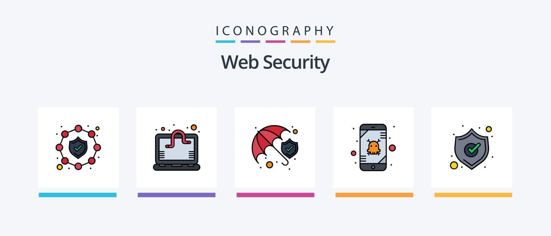 Web Security Line Filled 5 Icon Pack Including data. secure. views. safety. global. Creative Icons Design vector