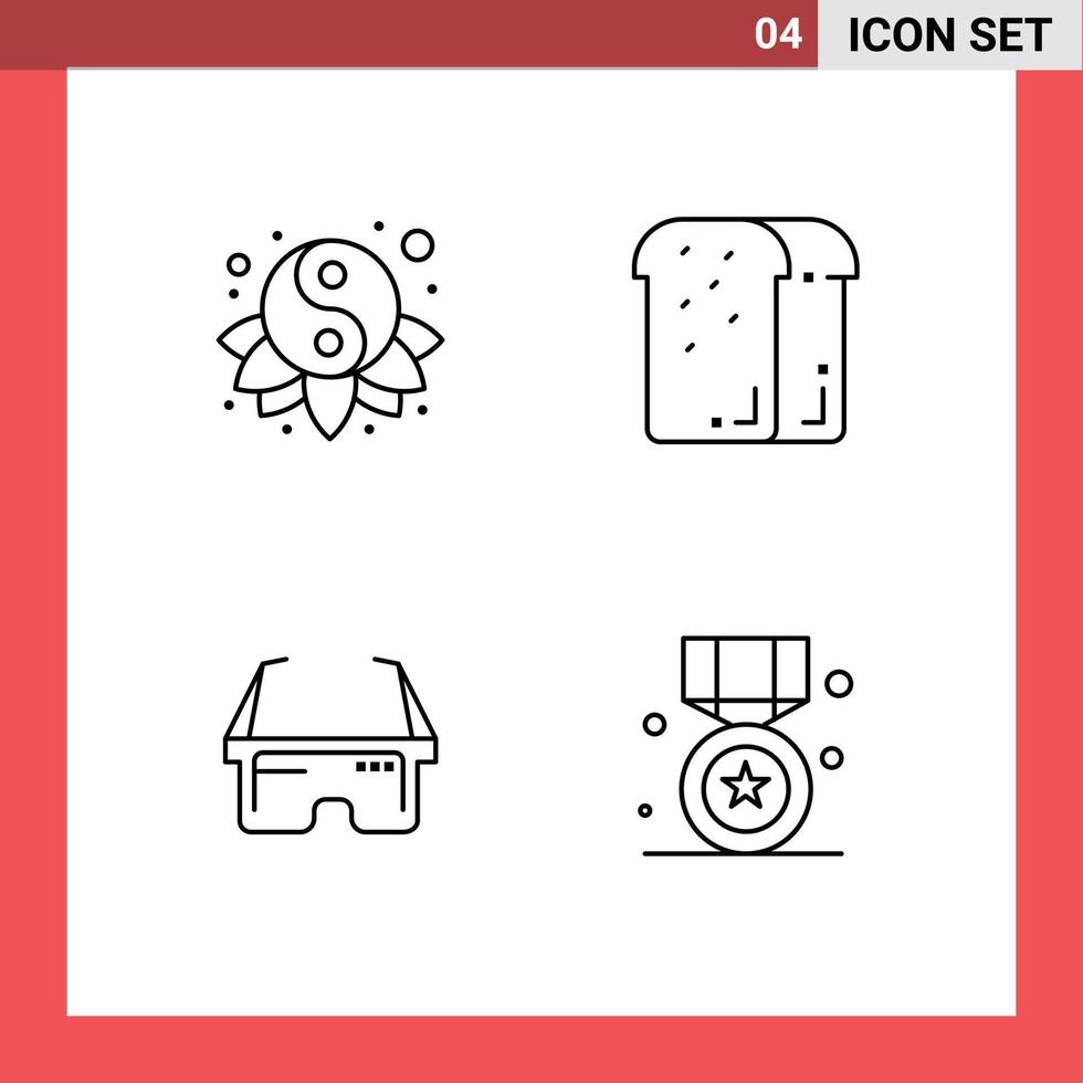 Pack of 4 Modern Filledline Flat Colors Signs and Symbols for Web Print Media such as chinese virtual yin food medical Editable Vector Design Elements