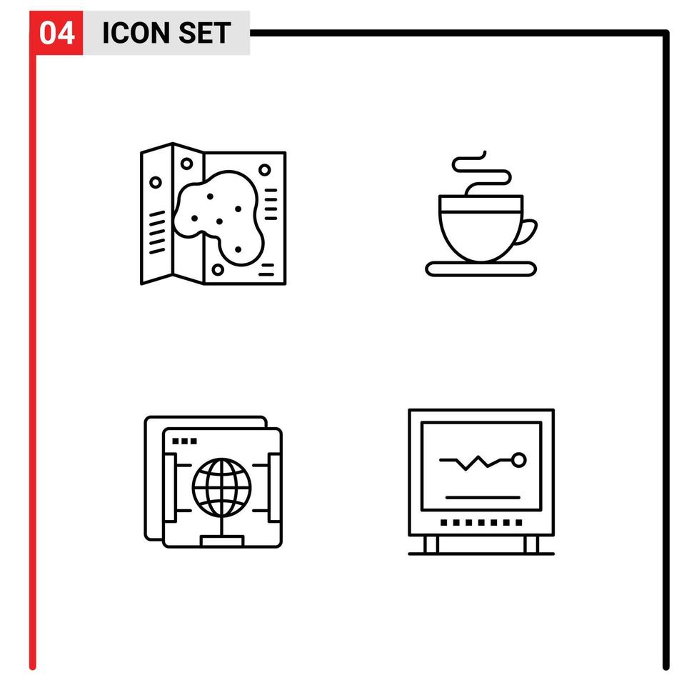 4 4 usuario interfaz línea paquete de moderno señales y símbolos de mapa web jardín taza cardiograma editable vector diseño elementos