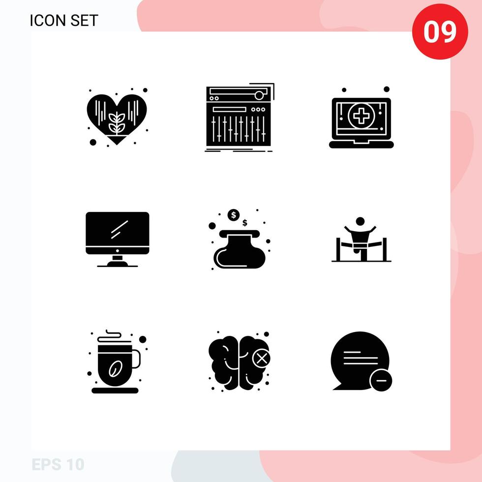 Universal Icon Symbols Group of 9 Modern Solid Glyphs of cash imac digital device computer Editable Vector Design Elements