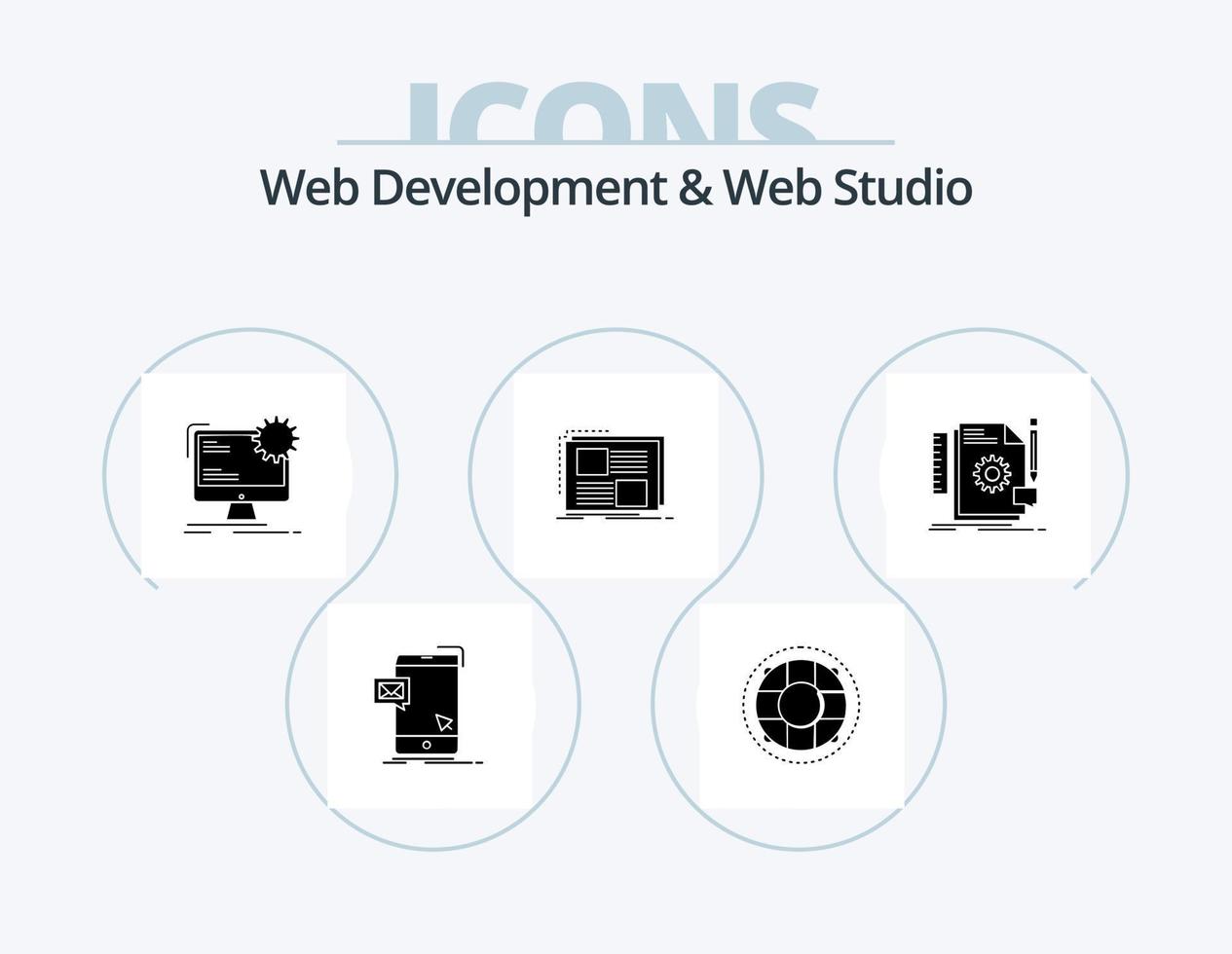 Web Development And Web Studio Glyph Icon Pack 5 Icon Design. design. static. lifebuoy. site. layout vector