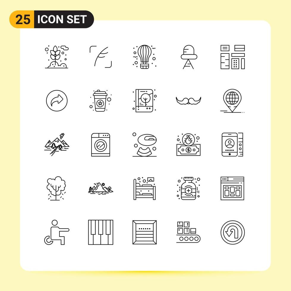 25 Thematic Vector Lines and Editable Symbols of content light air led journey Editable Vector Design Elements