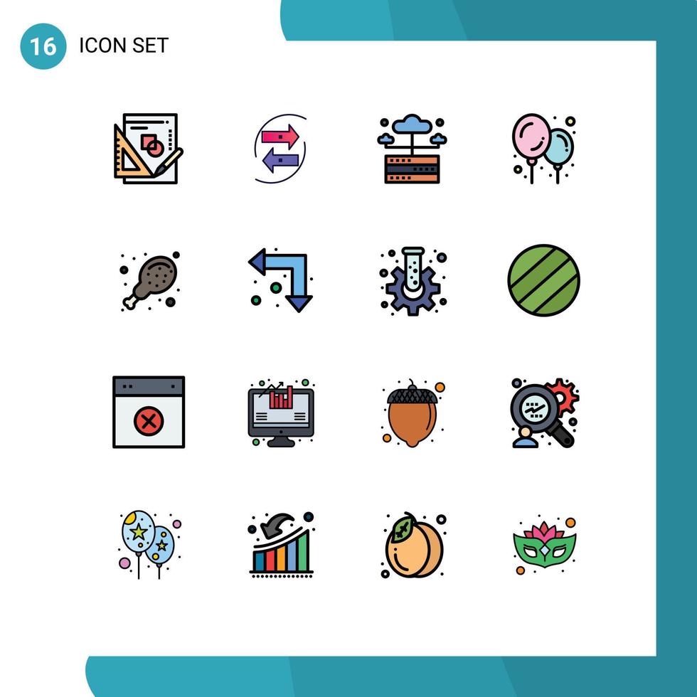 16 Universal Flat Color Filled Lines Set for Web and Mobile Applications food balloon money baby stuff network Editable Creative Vector Design Elements