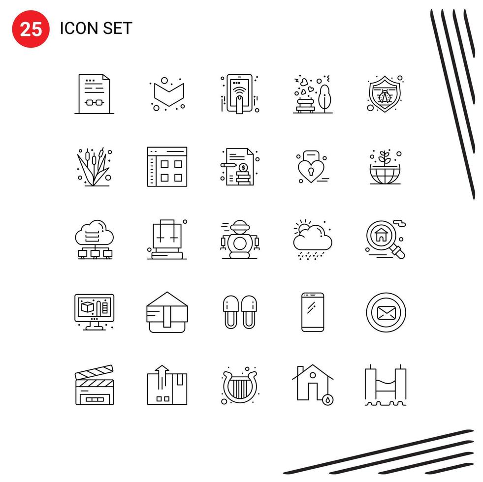 25 User Interface Line Pack of modern Signs and Symbols of seo picnic hand park garden Editable Vector Design Elements