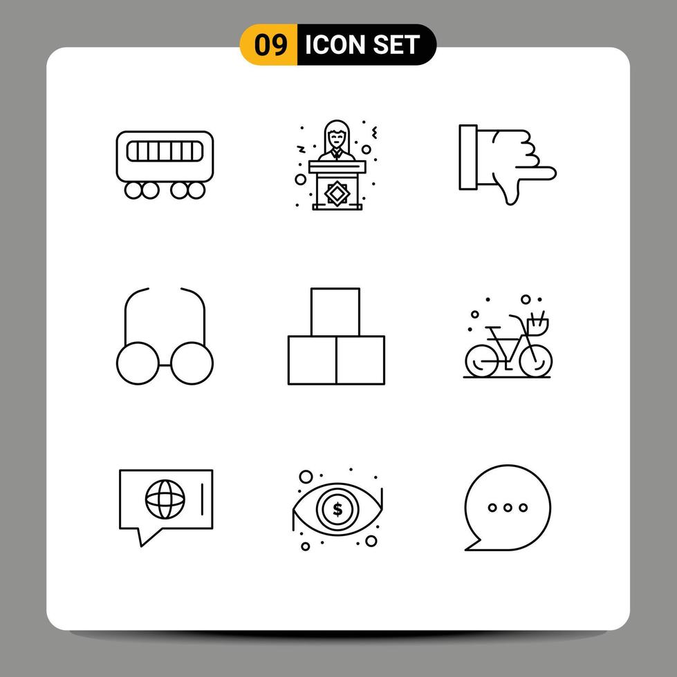 User Interface Pack of 9 Basic Outlines of toy bricks dislike blocks read Editable Vector Design Elements