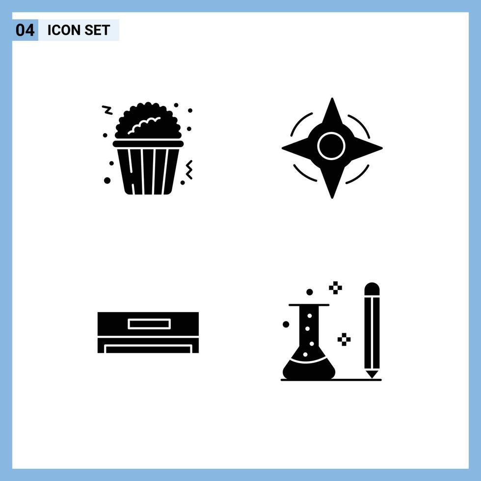 Pictogram Set of 4 Simple Solid Glyphs of popcorn technology compass air conditioner information Editable Vector Design Elements