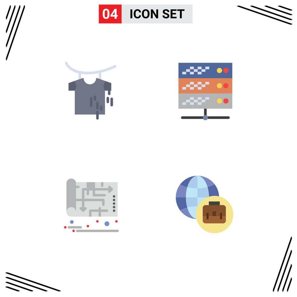 Pack of 4 Modern Flat Icons Signs and Symbols for Web Print Media such as clothes house hosting web plan Editable Vector Design Elements