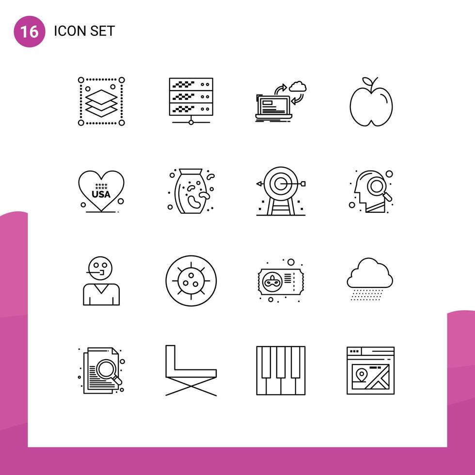 Group of 16 Modern Outlines Set for heart school sync education arrows Editable Vector Design Elements