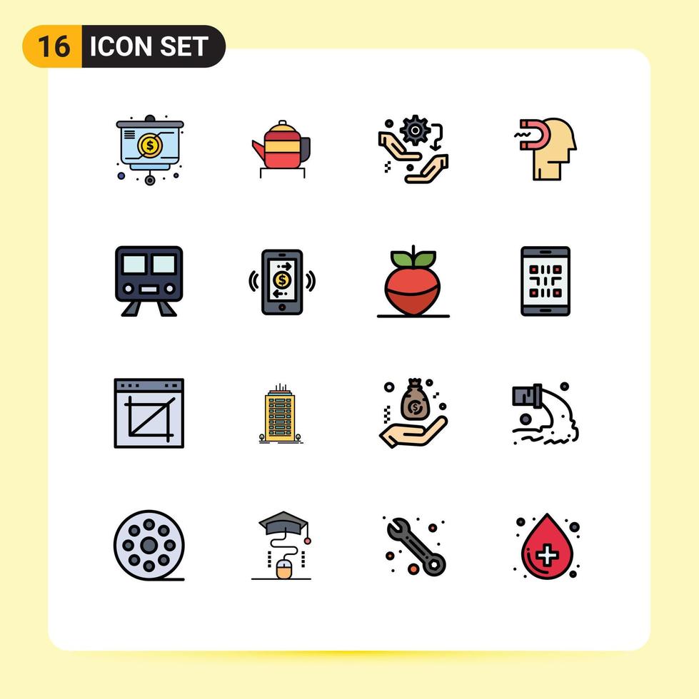 16 Universal Flat Color Filled Lines Set for Web and Mobile Applications lead human gear engagement setting Editable Creative Vector Design Elements