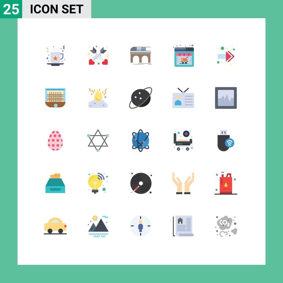 Mobile Interface Flat Color Set of 25 Pictograms of back online store railroad web online Editable Vector Design Elements