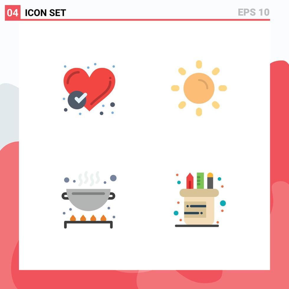 Flat Icon Pack of 4 Universal Symbols of report cook heart light kitchen Editable Vector Design Elements