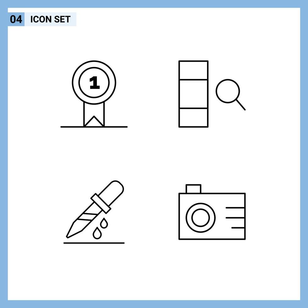 4 Universal Line Signs Symbols of prize medical win search camera Editable Vector Design Elements