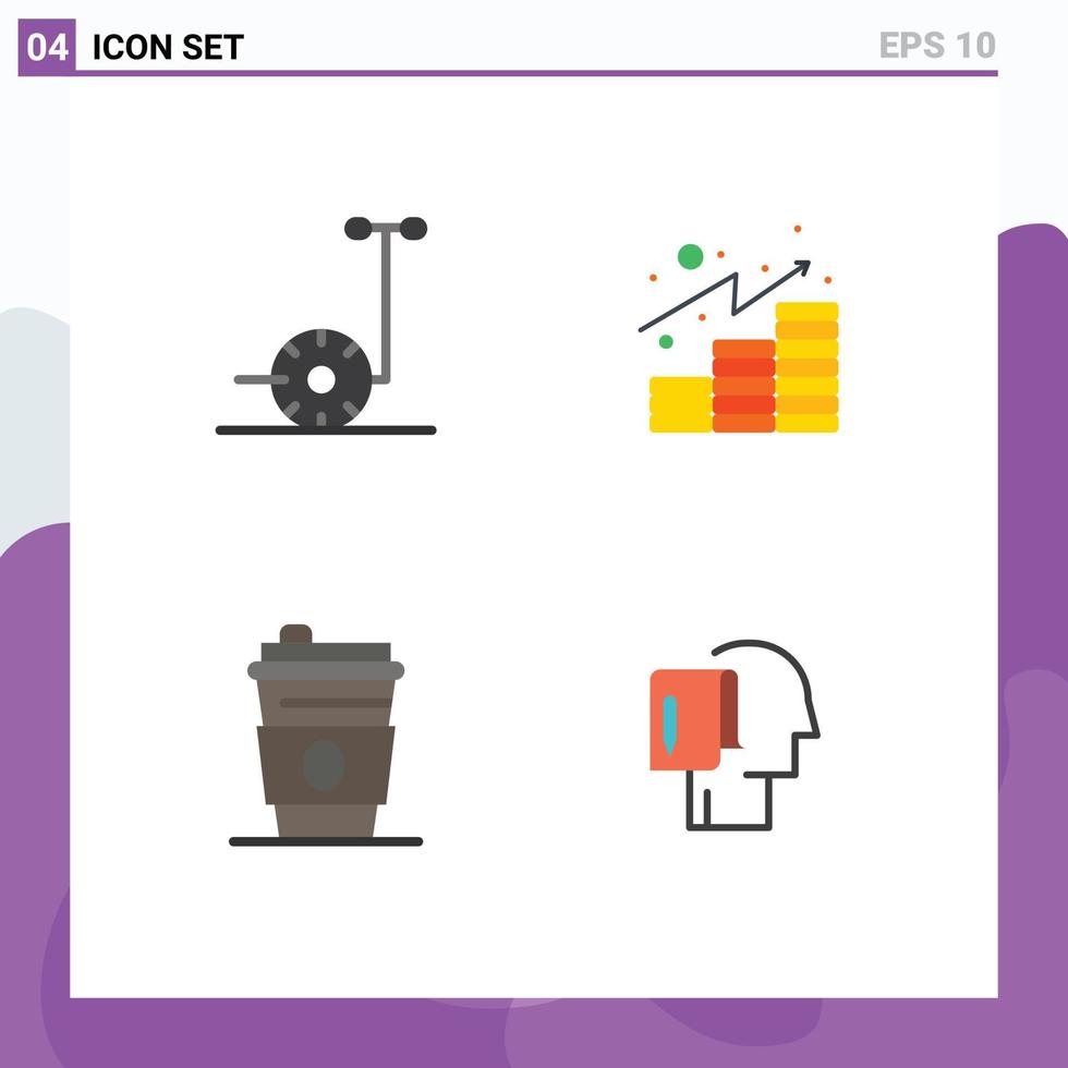 4 Universal Flat Icons Set for Web and Mobile Applications motor drink analytics investments start from scratch Editable Vector Design Elements
