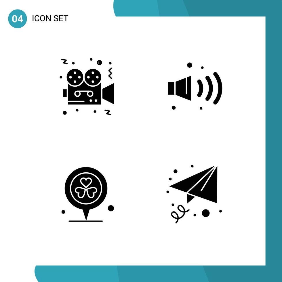 4 Thematic Vector Solid Glyphs and Editable Symbols of movie location film noise heart Editable Vector Design Elements