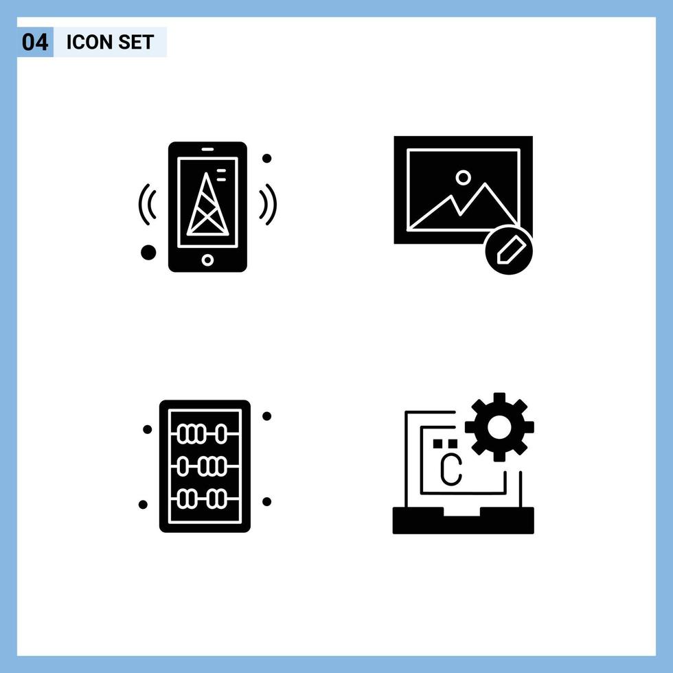 4 Solid Glyph concept for Websites Mobile and Apps internet knowledge mobile photo c Editable Vector Design Elements