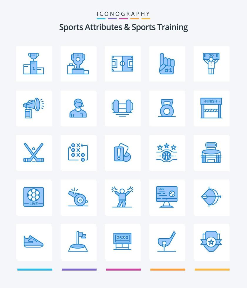 creativo Deportes atributos y Deportes formación 25 azul icono paquete tal como seguidor. deporte. paso. admirador. espuma vector