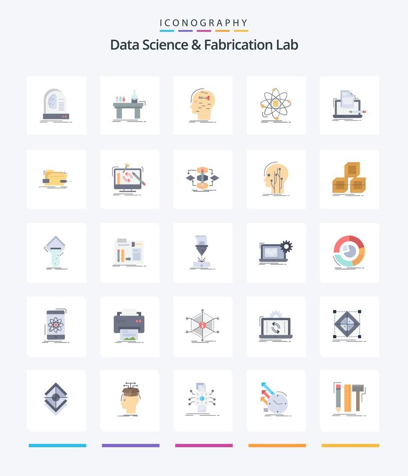 Creative Data Science And Fabrication Lab 25 Flat icon pack  Such As information. analysis. laboratory. mind. hacking vector