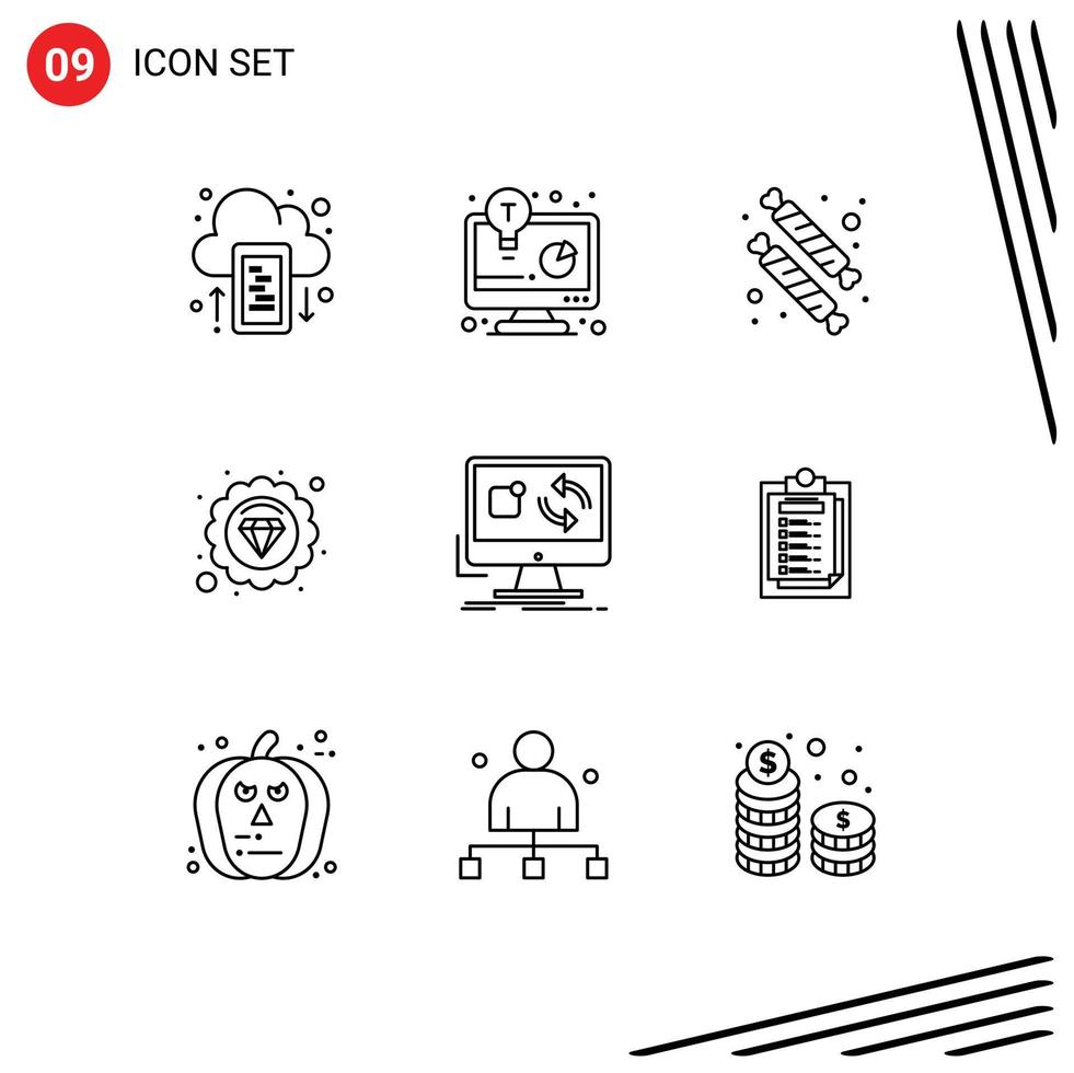 Group of 9 Outlines Signs and Symbols for application update candies marketing seo premium Editable Vector Design Elements