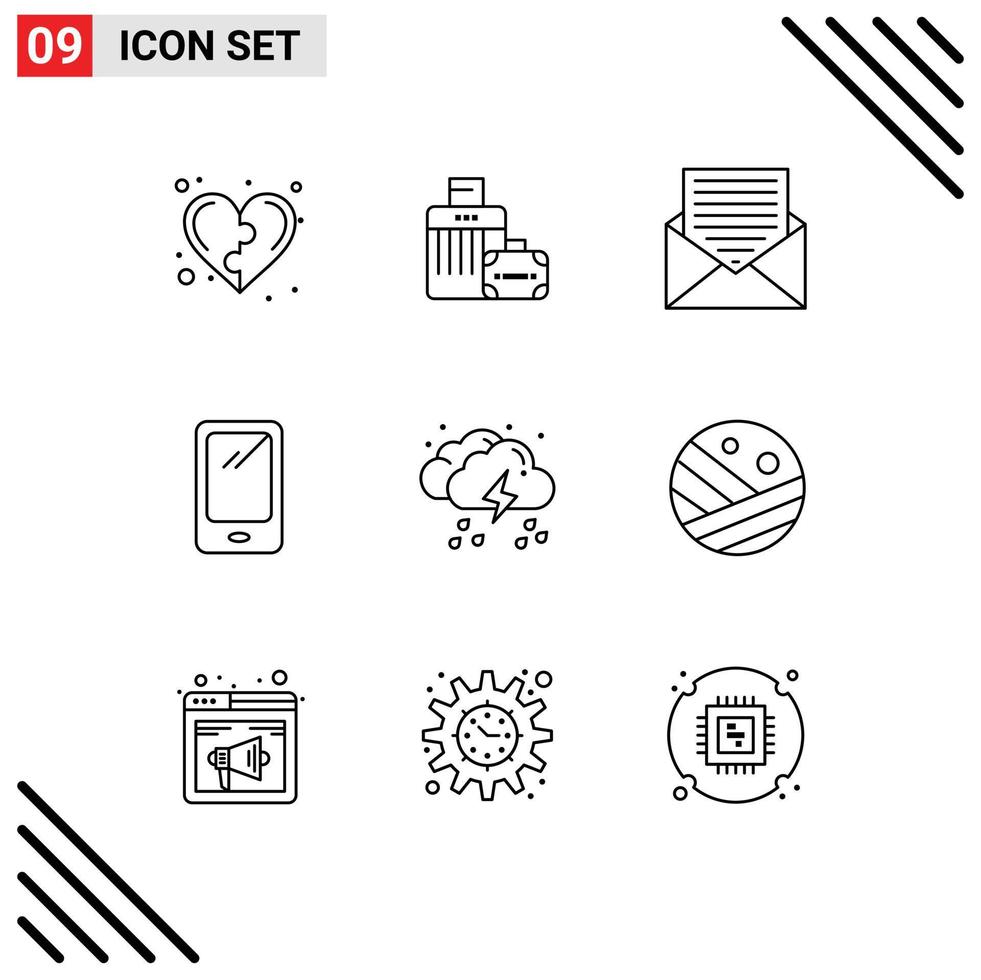Set of 9 Vector Outlines on Grid for android smart phone hotel phone envelope Editable Vector Design Elements