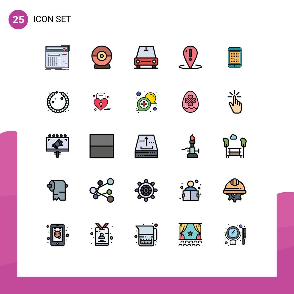 25 Thematic Vector Filled line Flat Colors and Editable Symbols of computer support car point location Editable Vector Design Elements