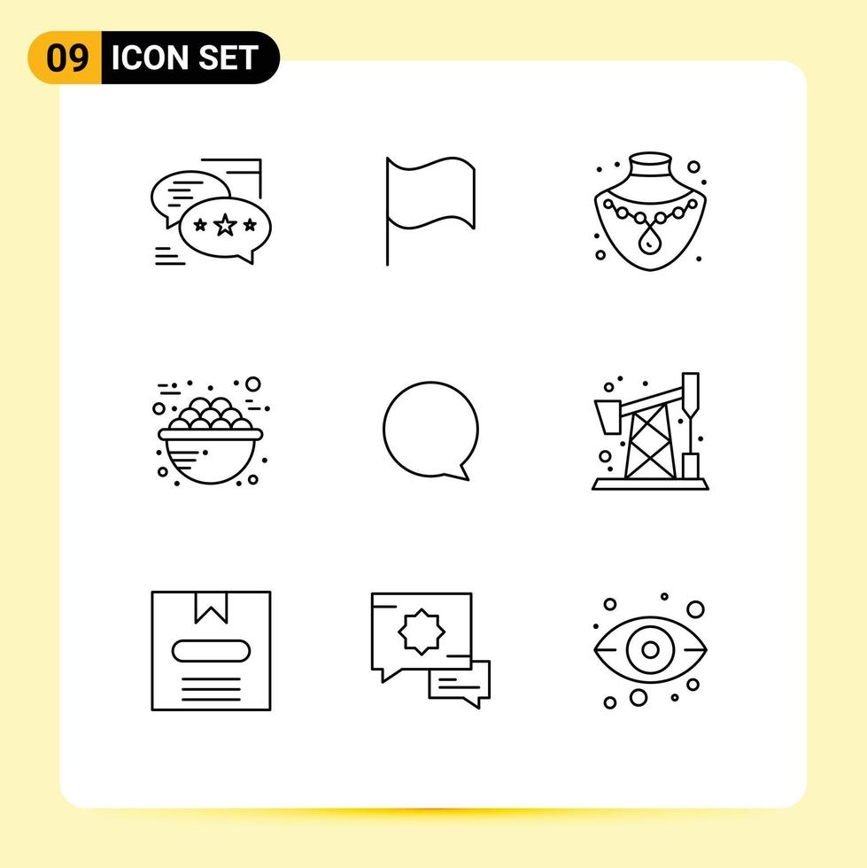 Set of 9 Vector Outlines on Grid for instagram food nacklace breakfast food Editable Vector Design Elements
