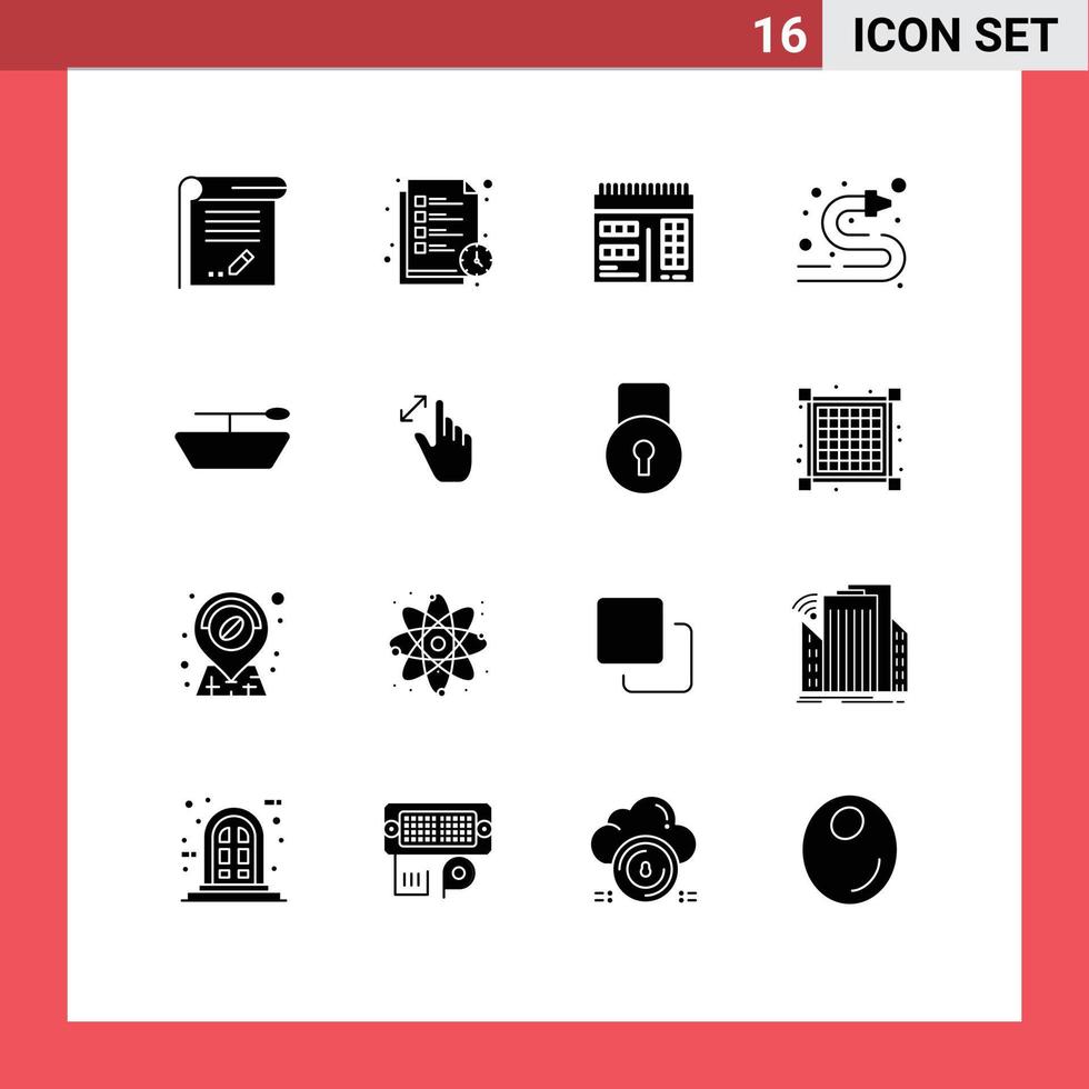 Universal Icon Symbols Group of 16 Modern Solid Glyphs of expand water hose list water fire hose Editable Vector Design Elements