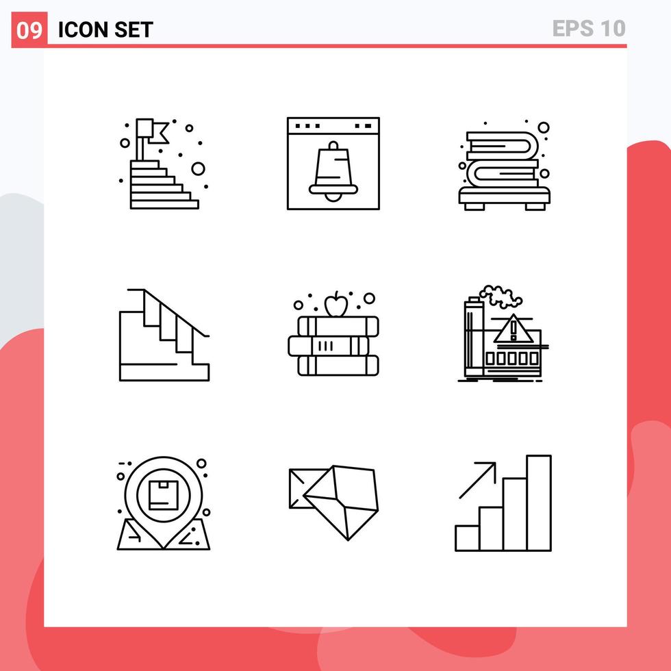Set of 9 Vector Outlines on Grid for book home interface down bookshelf Editable Vector Design Elements