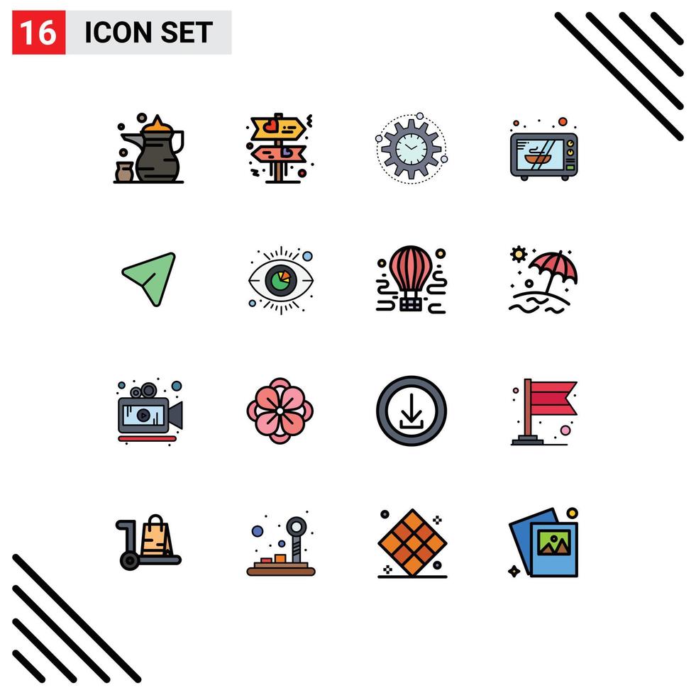 User Interface Pack of 16 Basic Flat Color Filled Lines of pin oven efficiency microwave project Editable Creative Vector Design Elements