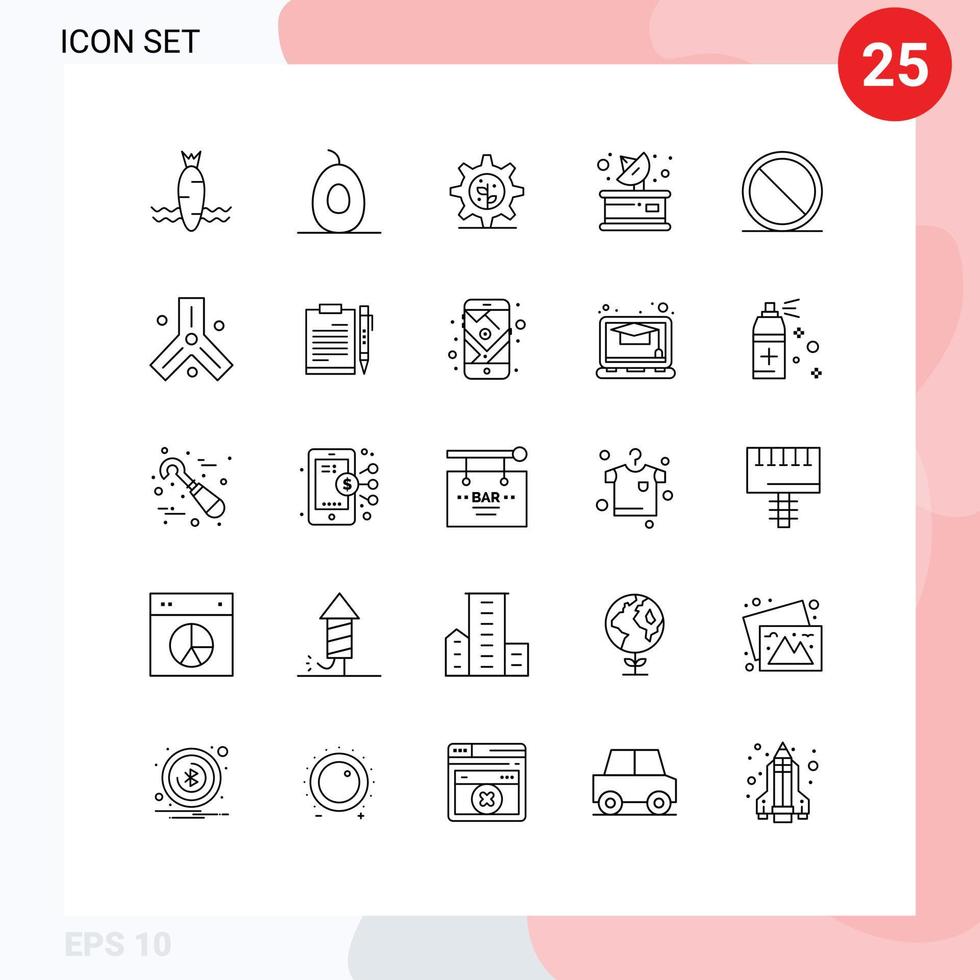 Editable Vector Line Pack of 25 Simple Lines of stop cancel gear block parabolic Editable Vector Design Elements