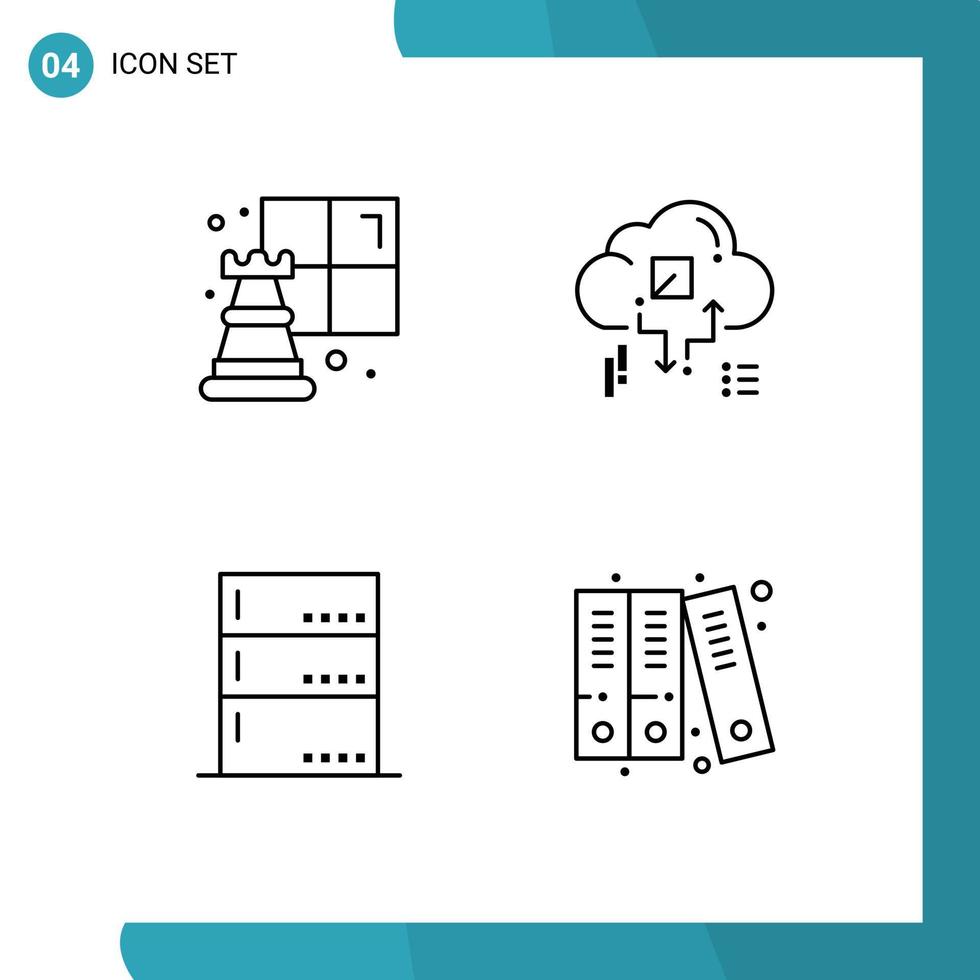 conjunto de 4 4 moderno ui íconos símbolos señales para ajedrez datos nube flecha servidor editable vector diseño elementos