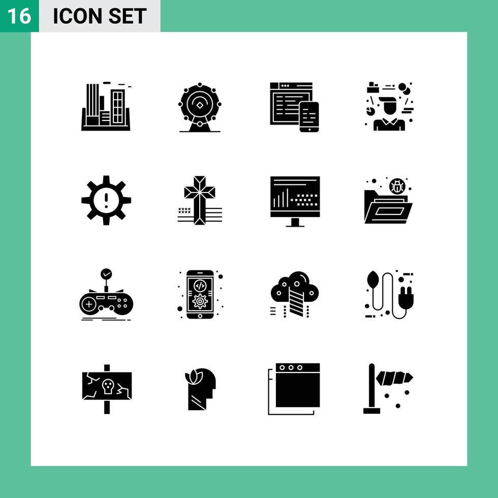 Group of 16 Modern Solid Glyphs Set for manager tasks hotel person mobile Editable Vector Design Elements