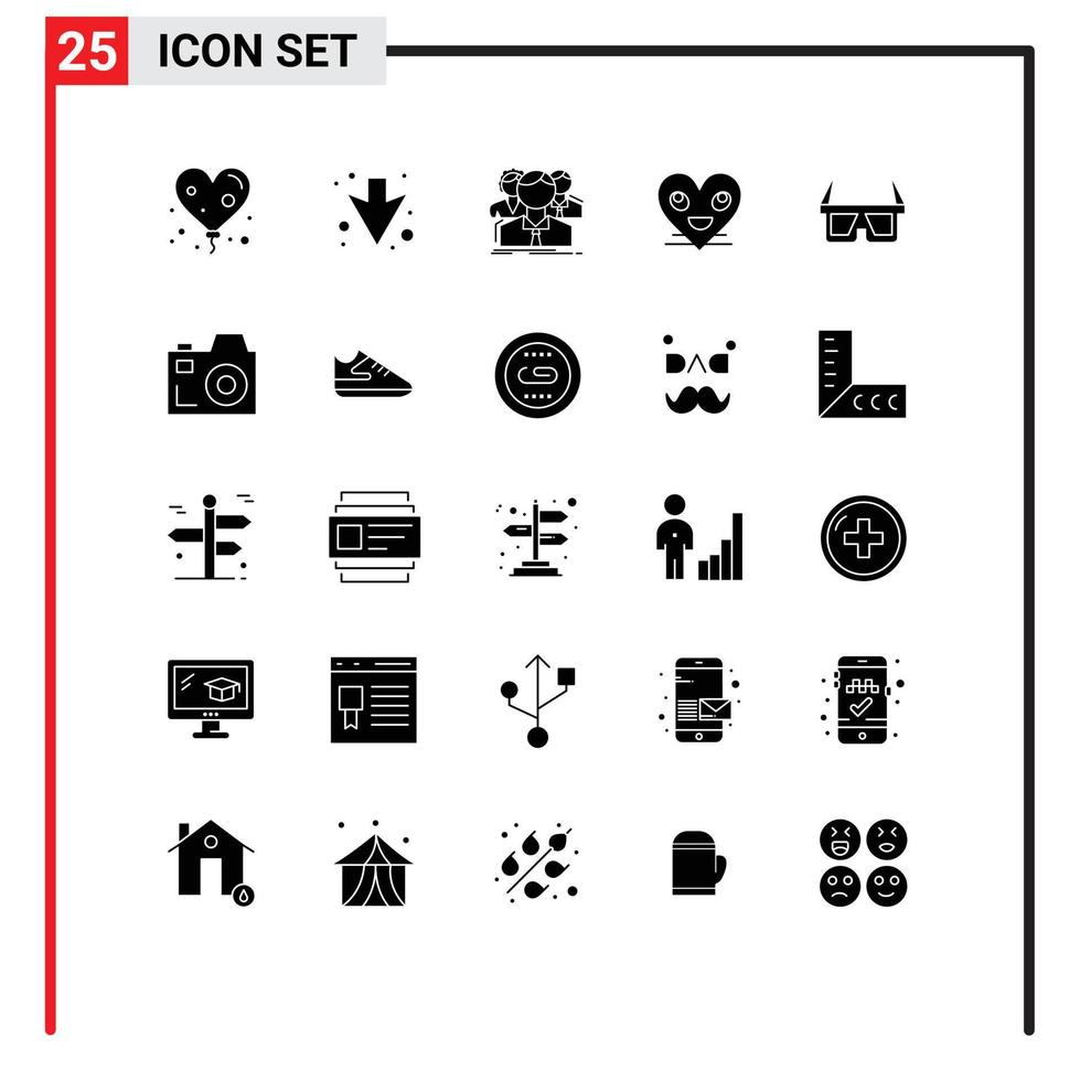 pictograma conjunto de 25 sencillo sólido glifos de gafas sonrisa personas cara emoji editable vector diseño elementos