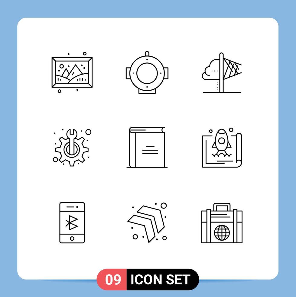 9 Universal Outlines Set for Web and Mobile Applications education fix idea technical maintenance Editable Vector Design Elements