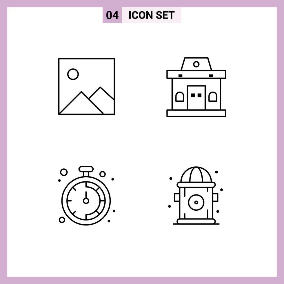 4 Universal Line Signs Symbols of twitter stopwatch building urban life Editable Vector Design Elements