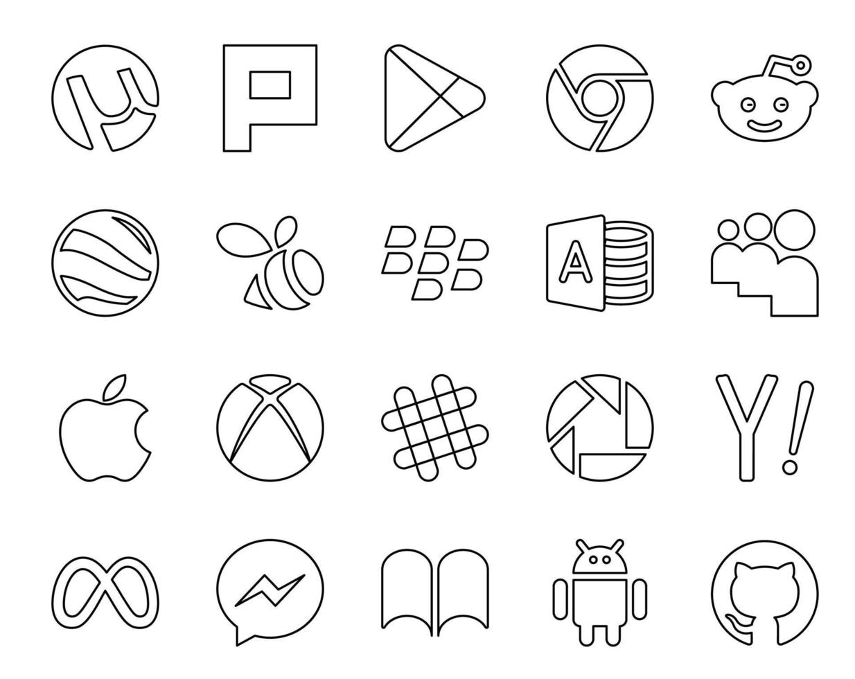20 Social Media Icon Pack Including search picasa blackberry chat xbox vector
