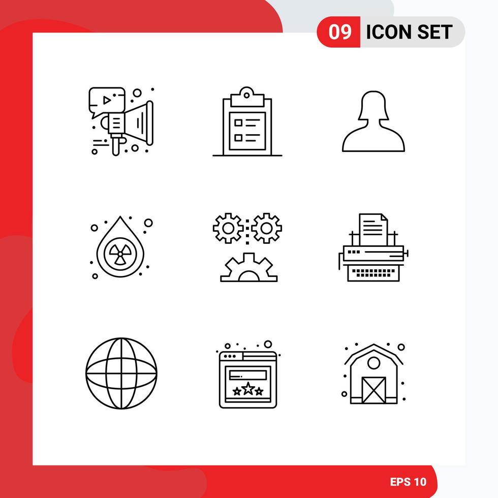 Universal Icon Symbols Group of 9 Modern Outlines of engineering science applied science avatar pollution drop Editable Vector Design Elements